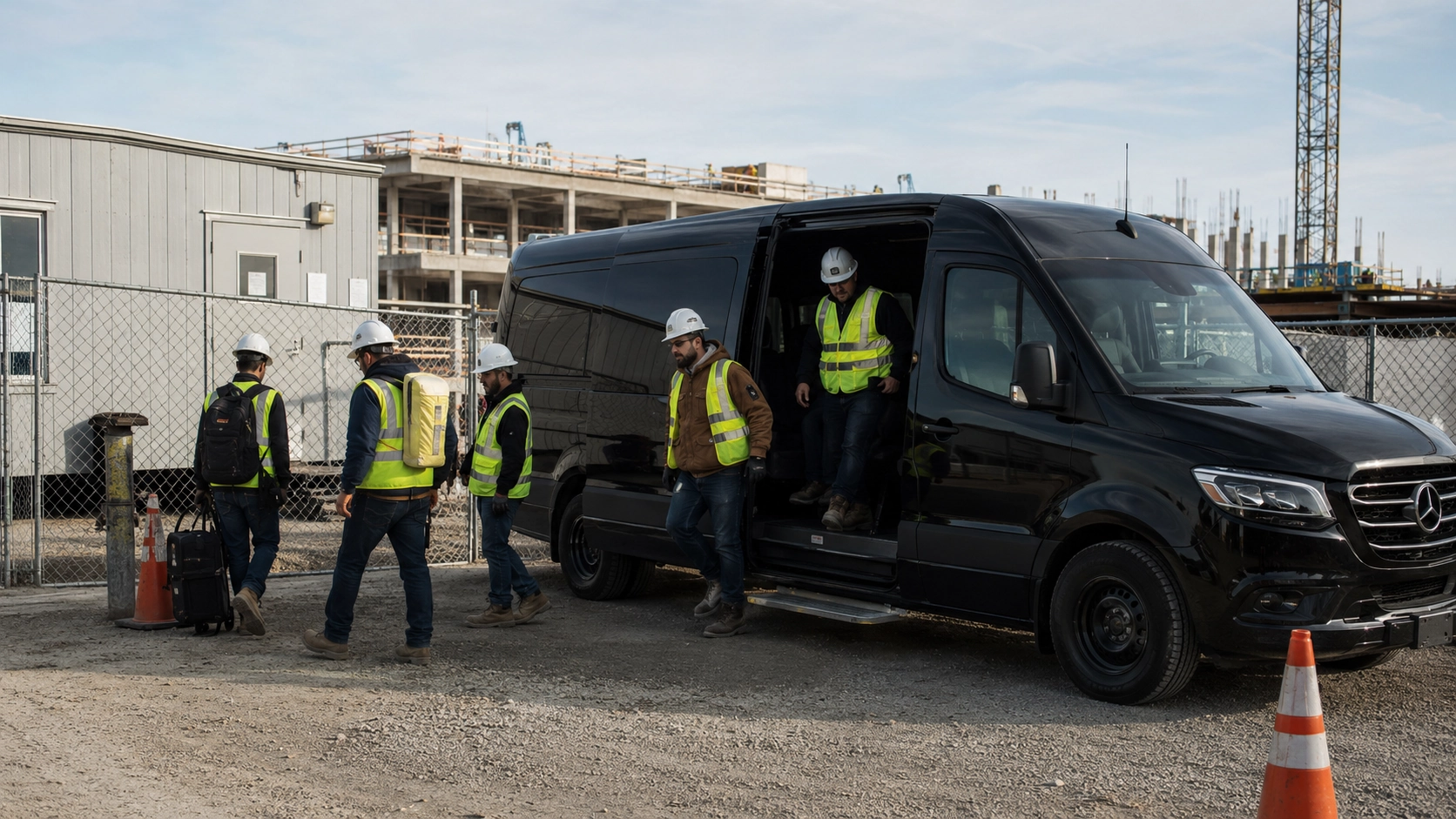 Jobsite shuttle transportation for construction crews