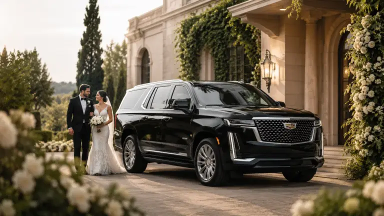Wedding couple using Ace Limousine wedding transportation