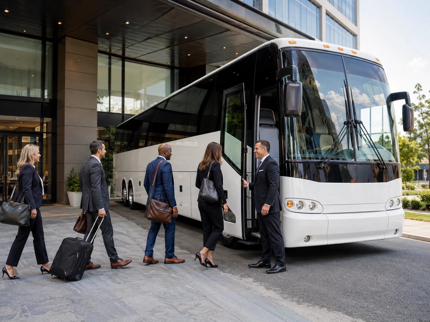 Ace Limousine charter bus group boarding