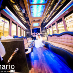 Wedding-Couple-in-Limousine-Bus